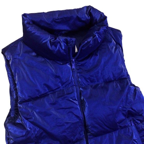 NWOT Old Navy Womens XS Blue Shiny Puffer Vest Water Resistant Quilted Zip Up - Picture 7 of 10